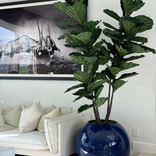 30″ blaue Kugelvase mit Geigenfeige